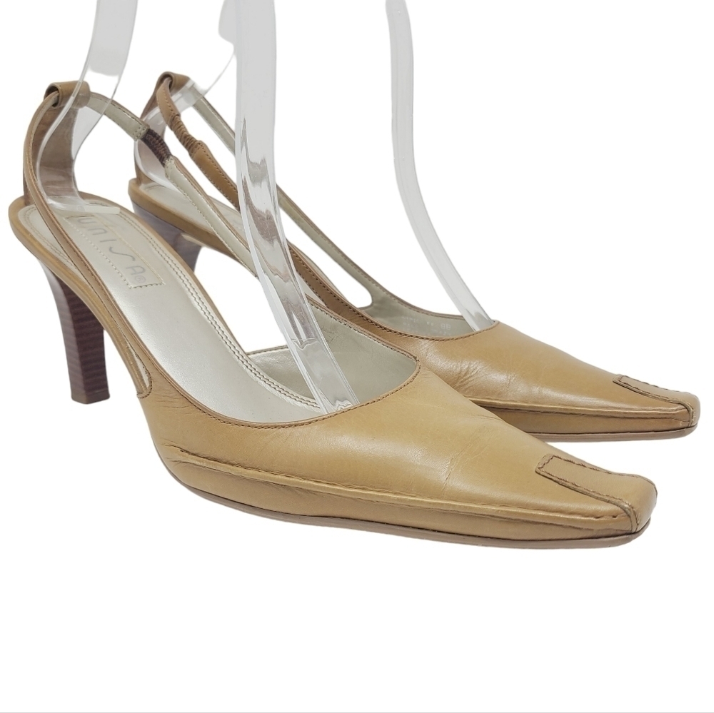 Unisa | Women's Tan Leather Ammie Slingback Heels (Size 8B)